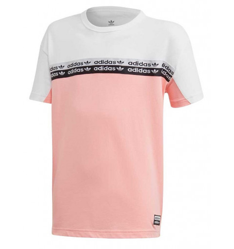 Decremento Gato de salto doble Camiseta Adidas Originals Niña Rosa-Blanca