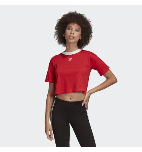 Camiseta Adidas Mujer Crop Rojo-Blanco