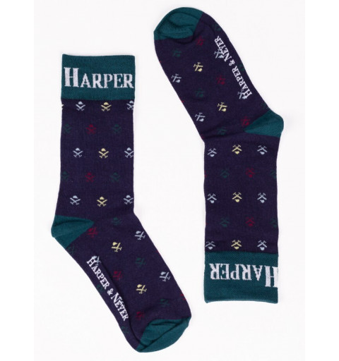 Harper And Neyer Chaussettes Hautes Bleues Logo Vert 910121002 002