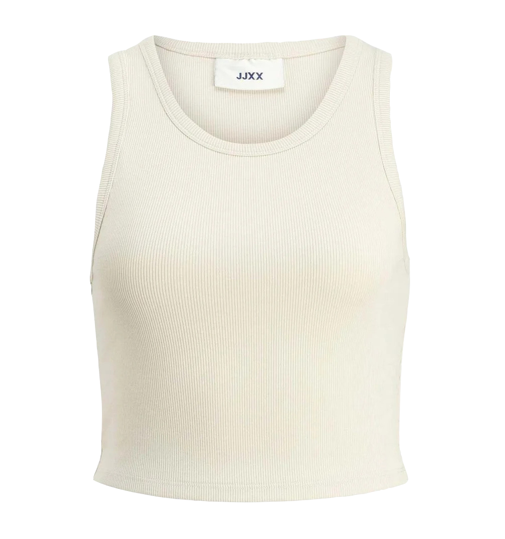 JJXX T-shirt da donna con manici Fallon SL Top a coste Beige 12200401