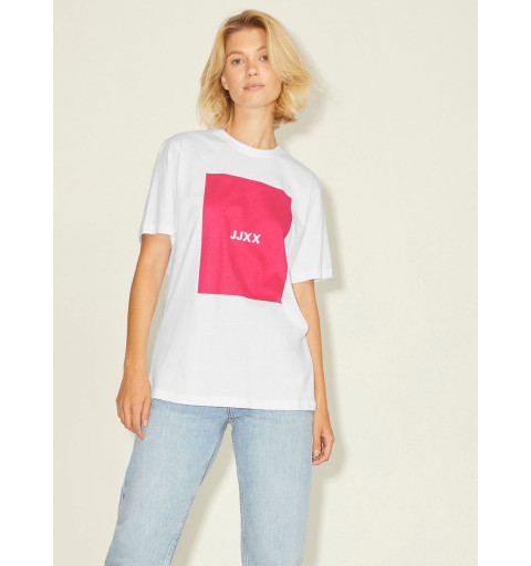 Camiseta feminina JJXX âmbar relaxado a cada quadrado rosa 12204837