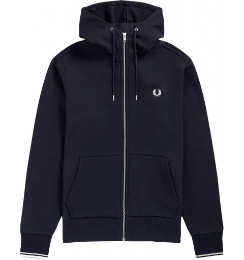 Fred Perry Sweatshirt with Hood and Zip Through Navy Blue J7536 795