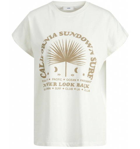 Camiseta JJXX Astrid SL Boxy Print Snow Blanca