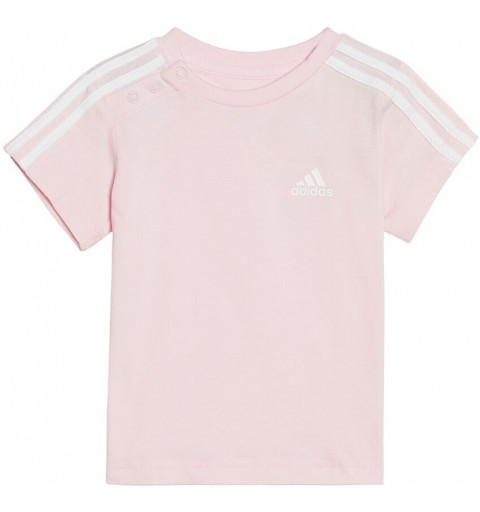 Conjunto Adidas de camiseta e short 3 listras esporte rosa HF1906