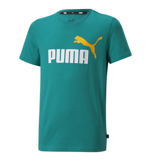 Puma Kids Essentials+ T-Shirt 2 Col Logo Green Deep Aqua 586985 27