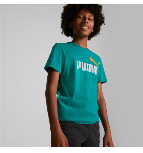 Puma Kids Essentials+ T-Shirt 2 Col Logo Vert Deep Aqua 586985 27