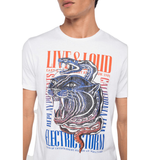 T-shirt Replay in cotone biologico Live&Loud Eletric Storm White M6035.001