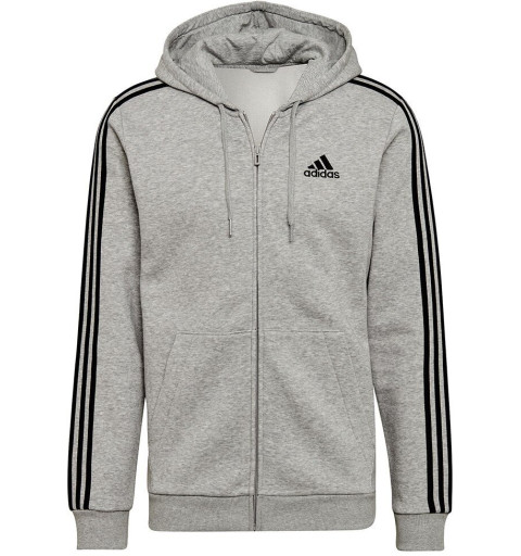 Men's Adidas 3-Stripes Cotton Open Hooded Sweatshirt in Gray HB0041