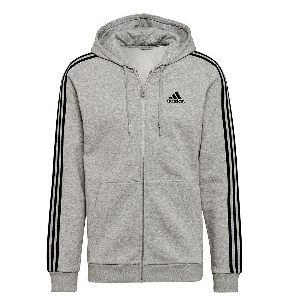 Men's Adidas 3-Stripes Open Hooded Sweatshirt in Gray HB0041