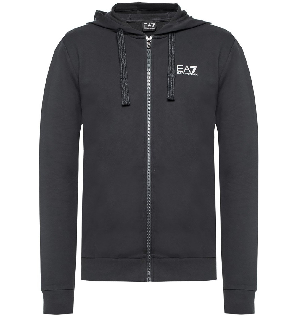 Giorgio Armani 8NPM03 Sweatshirt with Open Hood in Black Cotton