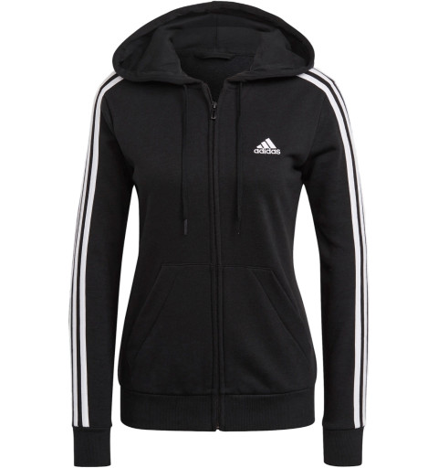 Adidas Women's Essentials 3 Bands Hooded Sweatshirt Black GL0792