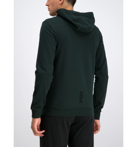 EA7 Basic Sweat-shirt ouvert en coton avec capuche verte 8NPM03 1860