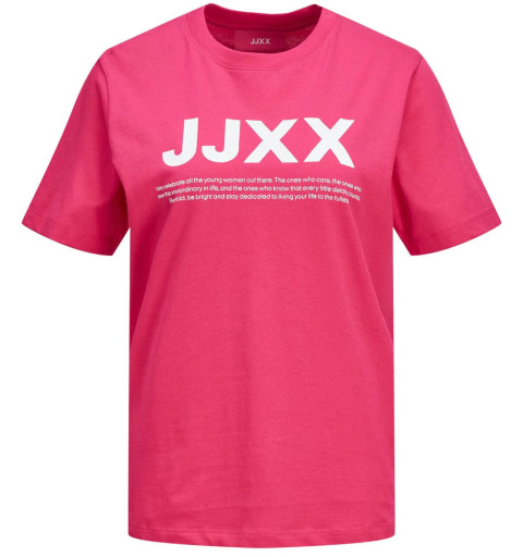 Camiseta JJXX JXANNA manga curta gola redonda regular cada logotipo grande rosa