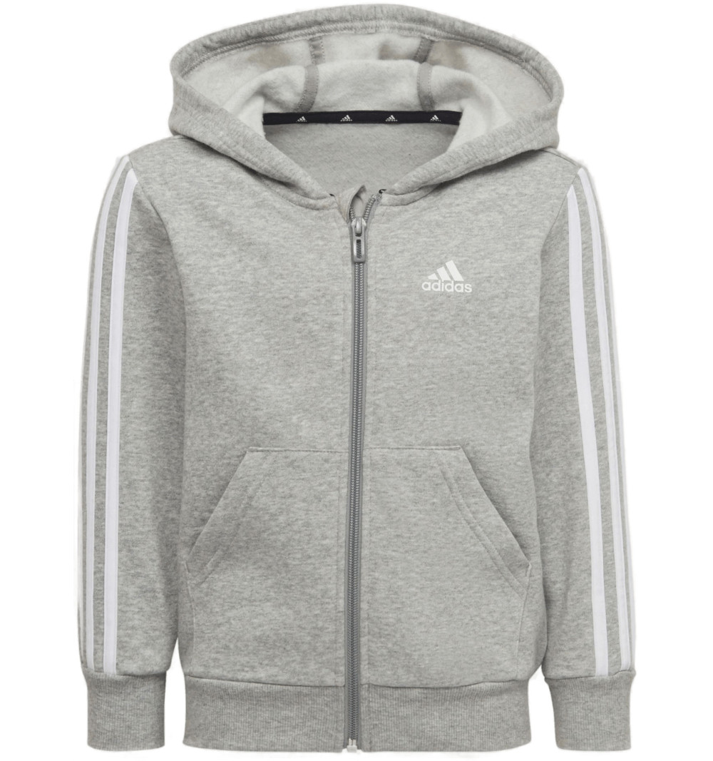 Adidas Kids 3 Stripes Open Hooded Sweatshirt Gray H65787
